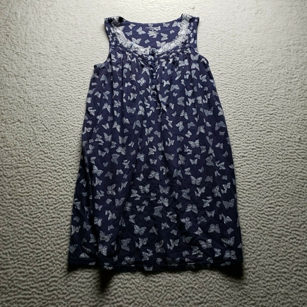 Croft & Barrow Sleep Gown Womens M Blue Butterfly Sleeveless Ruffle Chemise